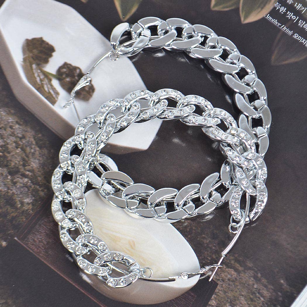 70mm Stoned Chain Hoop Earring