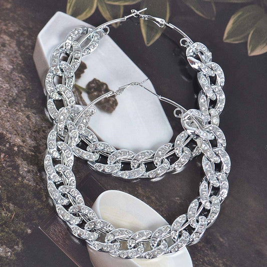 70mm Stoned Chain Hoop Earring