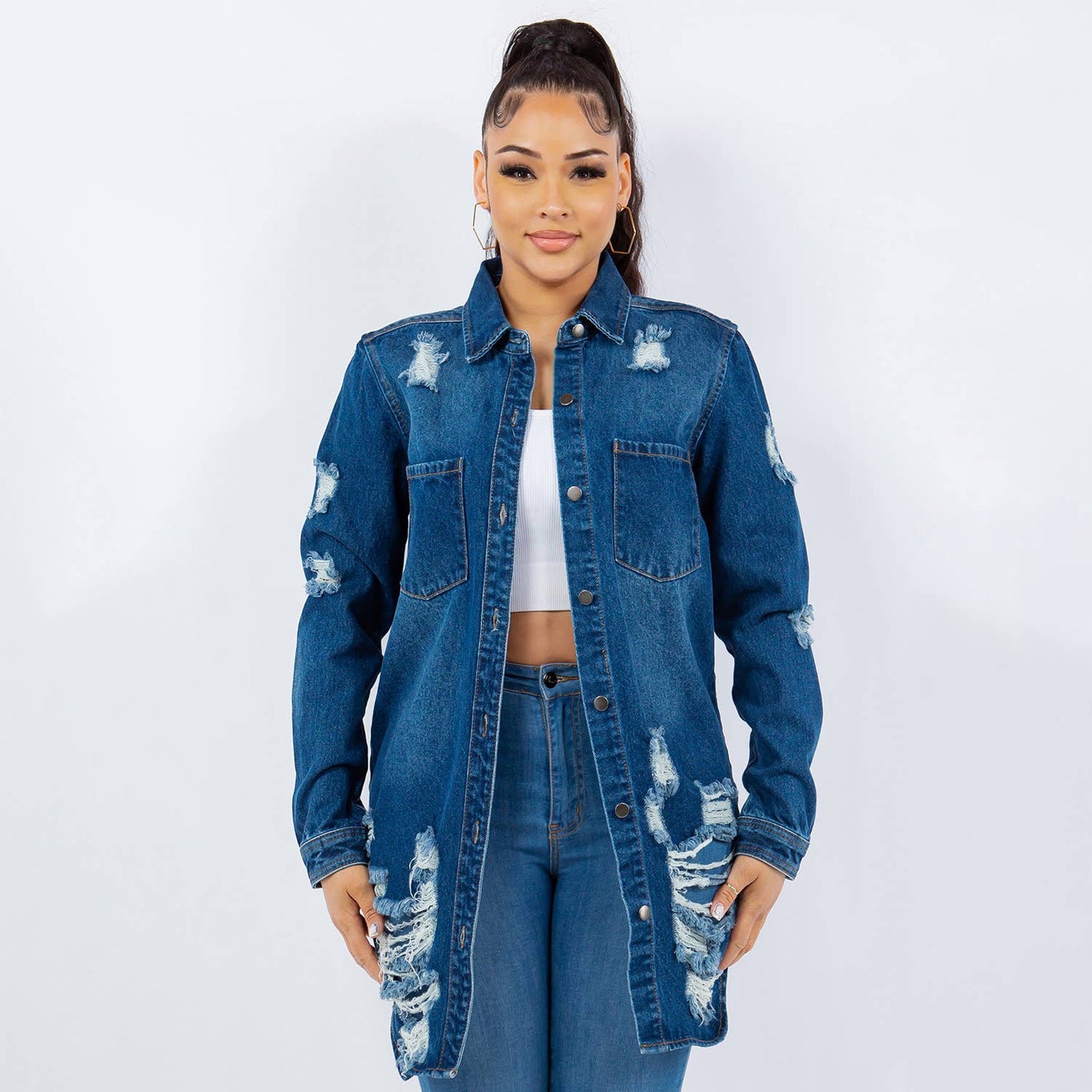 LONG LENGTH DENIM SHIRTS JACKET-RJK3712SI