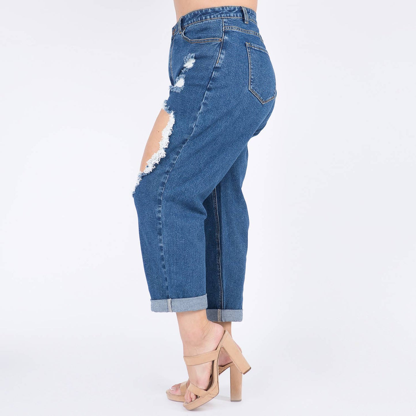 PLUS SIZE HIGH WAIST CUT OUT STRAIGHT JEANS-RJH8264P