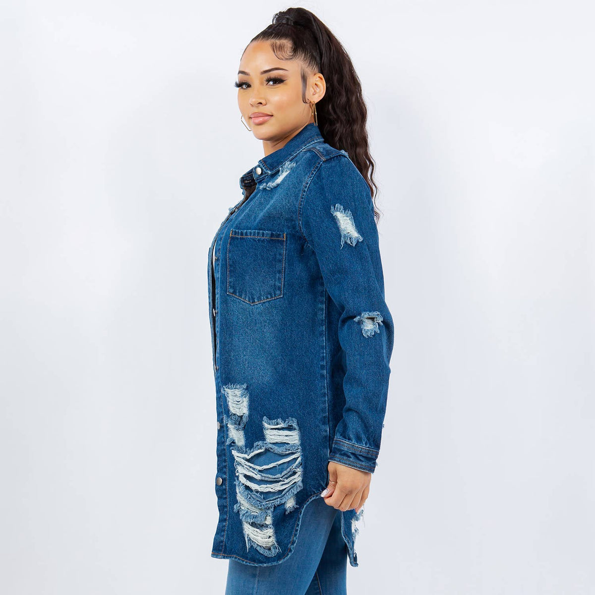 LONG LENGTH DENIM SHIRTS JACKET-RJK3712SI