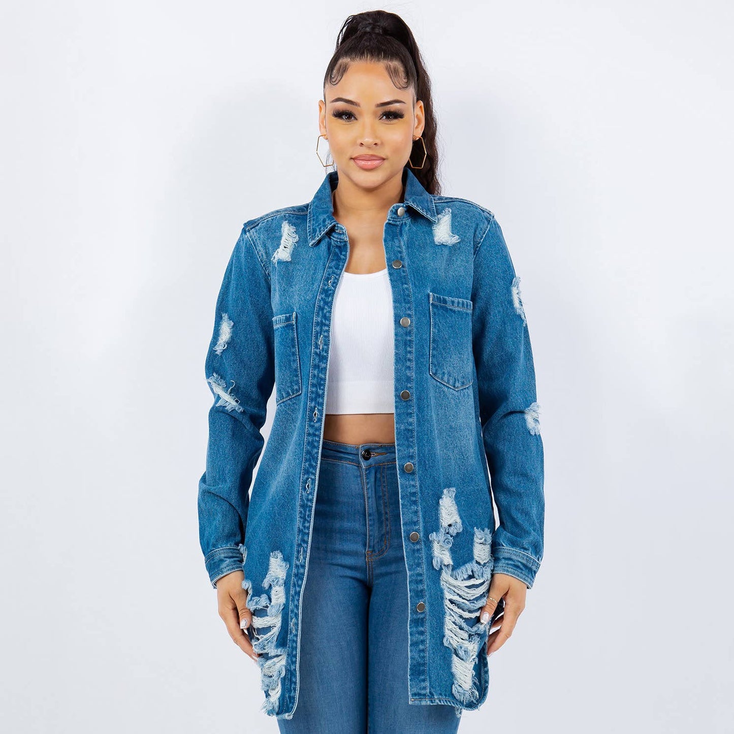 LONG LENGTH DENIM SHIRTS JACKET-RJK3712SI