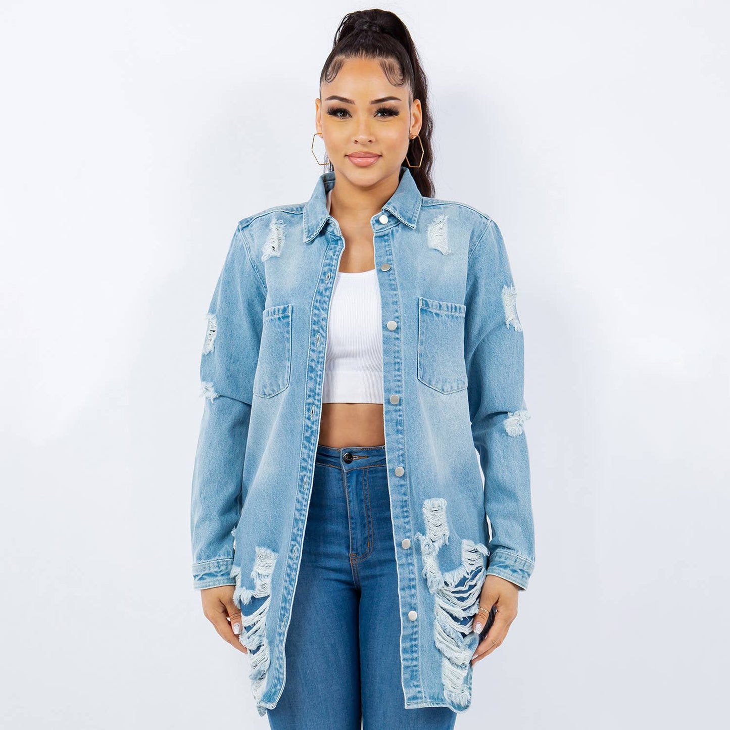 LONG LENGTH DENIM SHIRTS JACKET-RJK3712SI