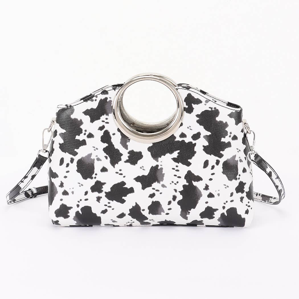 Faux Leather Animal Print Metal Handle Bag