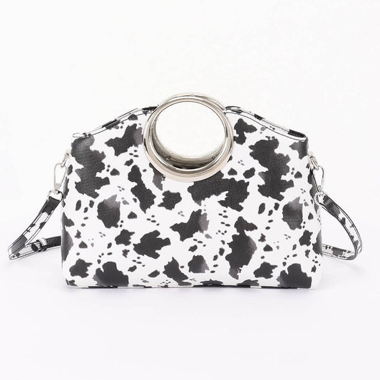 Faux Leather Animal Print Metal Handle Bag