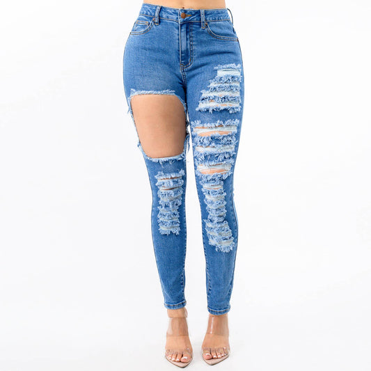 HIGH WAIST CUT OUT DISTRESSED JEANS-RJH20360