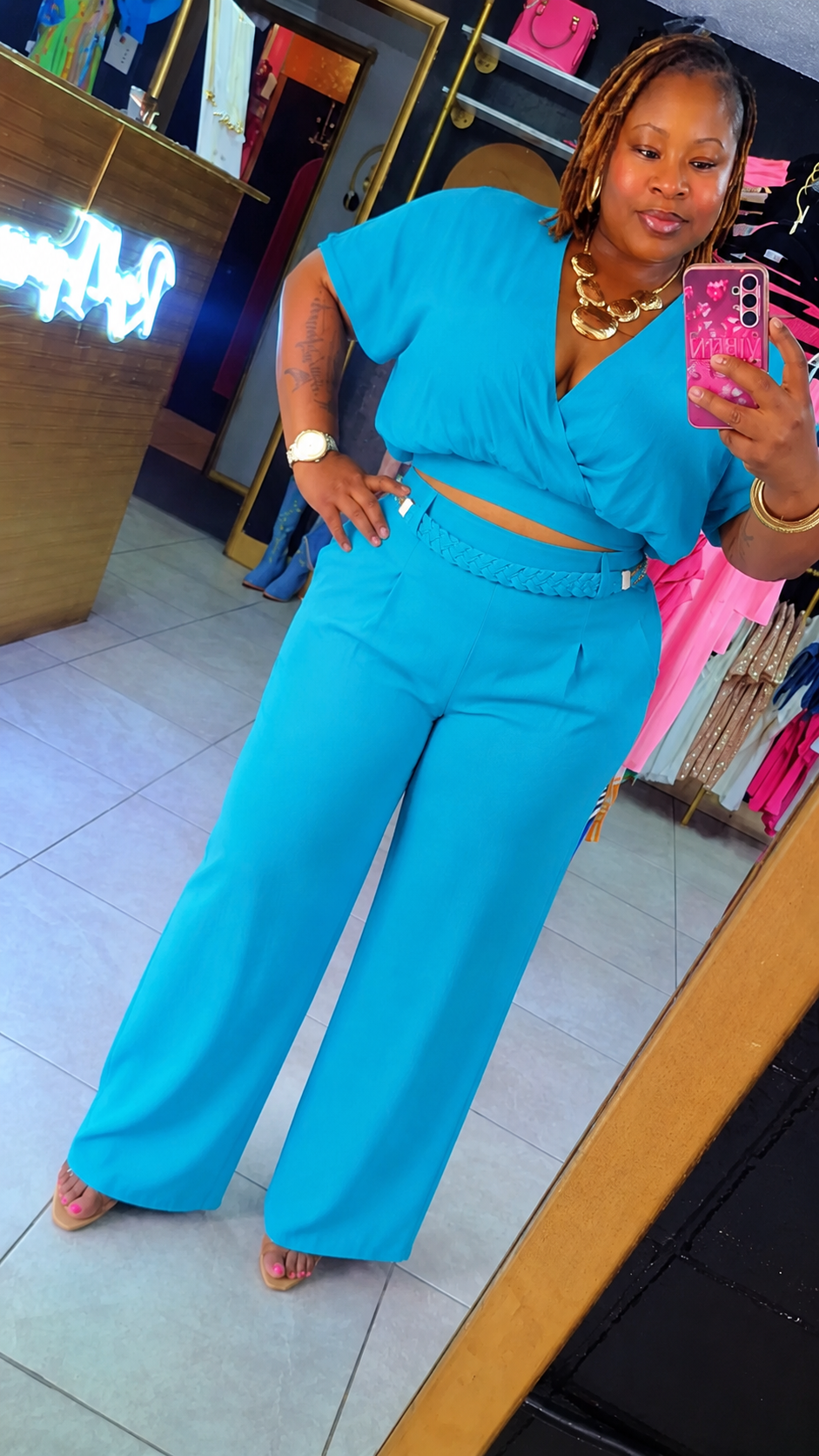 Plus Size Women Solid Linen Set