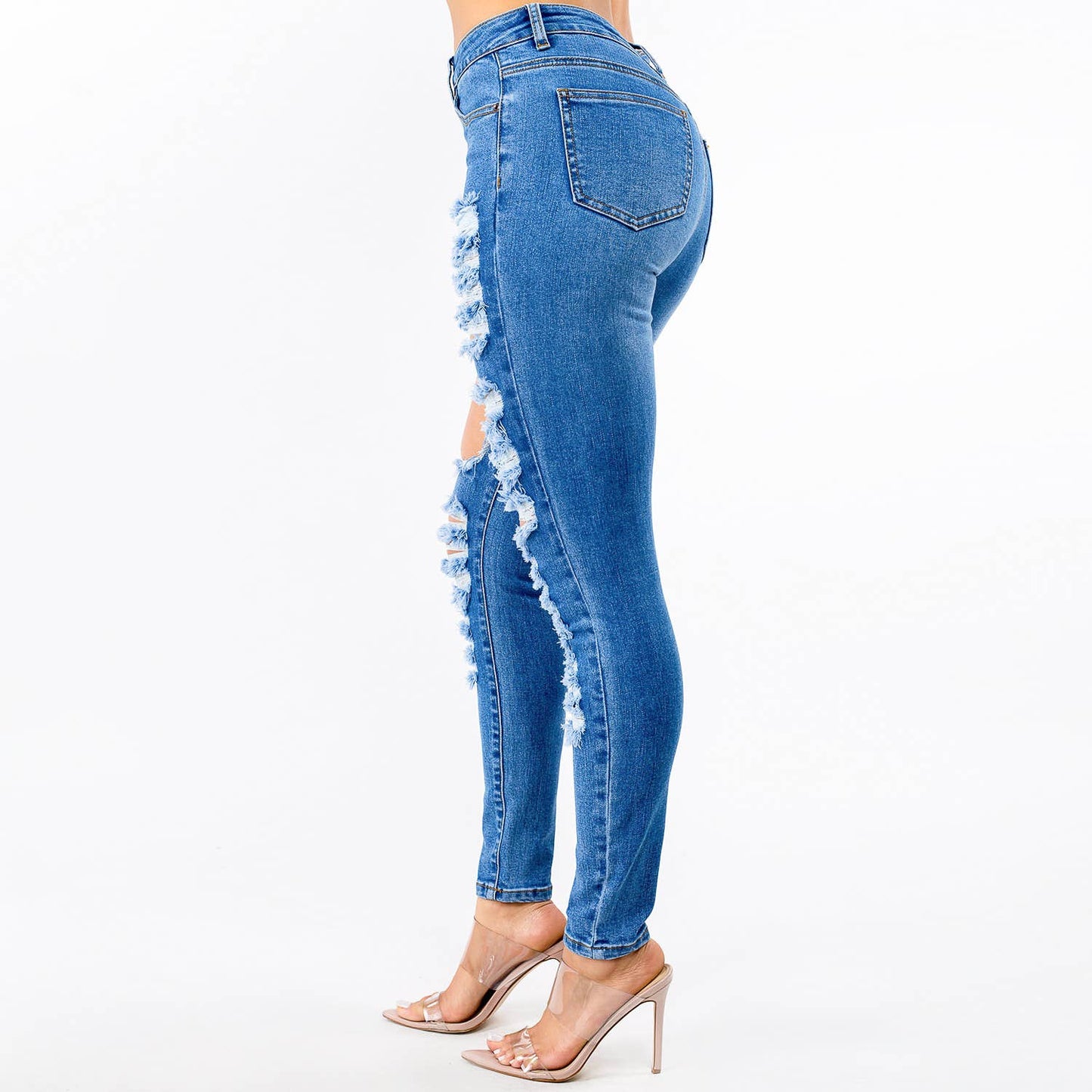 HIGH WAIST CUT OUT DISTRESSED JEANS-RJH20360