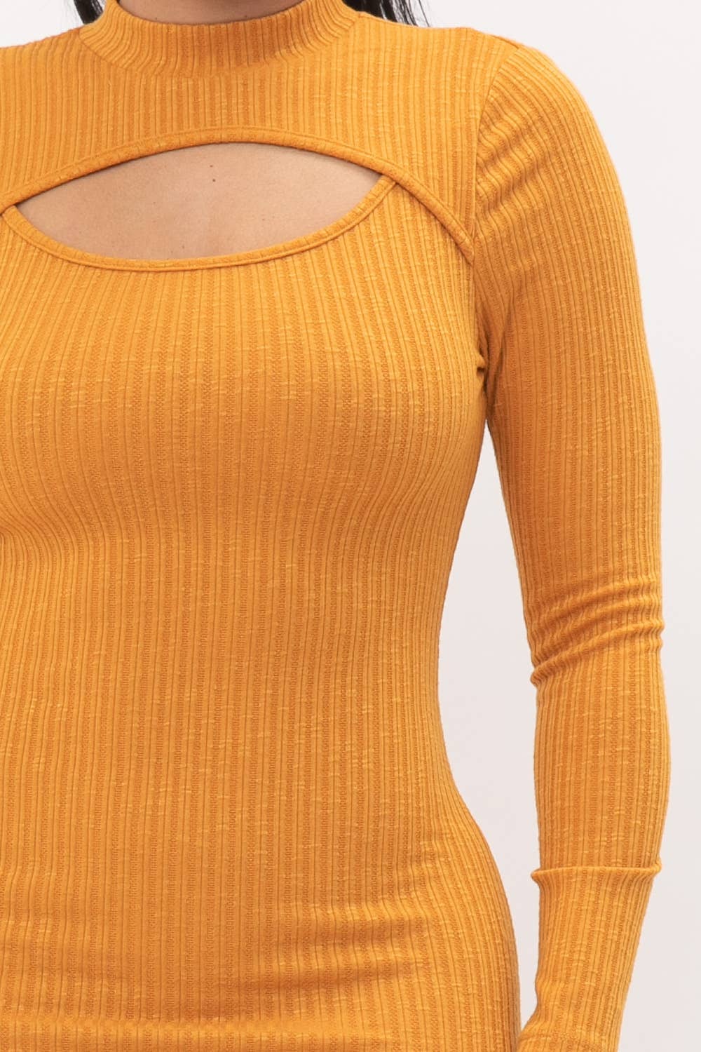 Cut Out Pullover Style Mock Neck Midi Dress